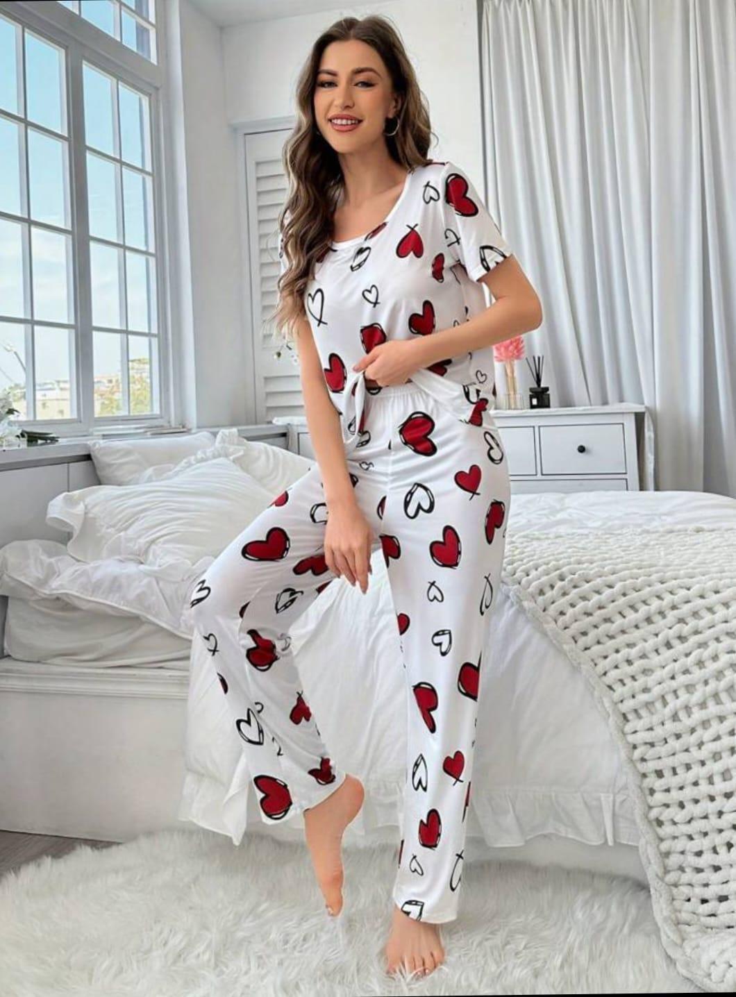 2 Pcs Jersey Printed Night Suit