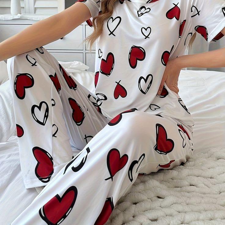 2 Pcs Jersey Printed Night Suit