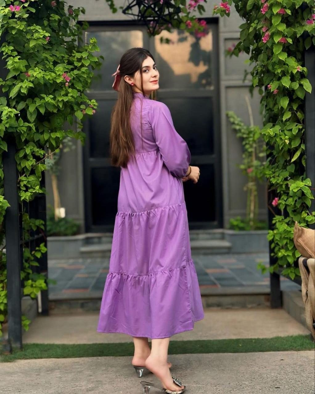 1 Pc Stitched Cotton Purple Dress