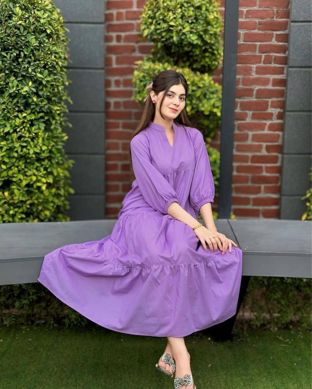 1 Pc Stitched Cotton Purple Dress