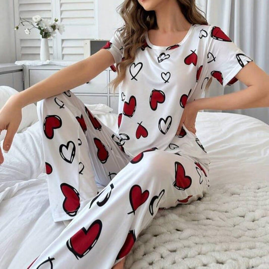 2 Pcs Jersey Printed Night Suit